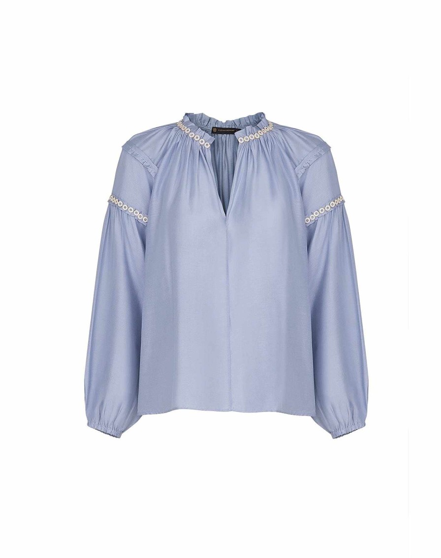 Clothing Vix Long Sleeve Tops | Cami Detail Long Sleeve Blouse Blue Jeans