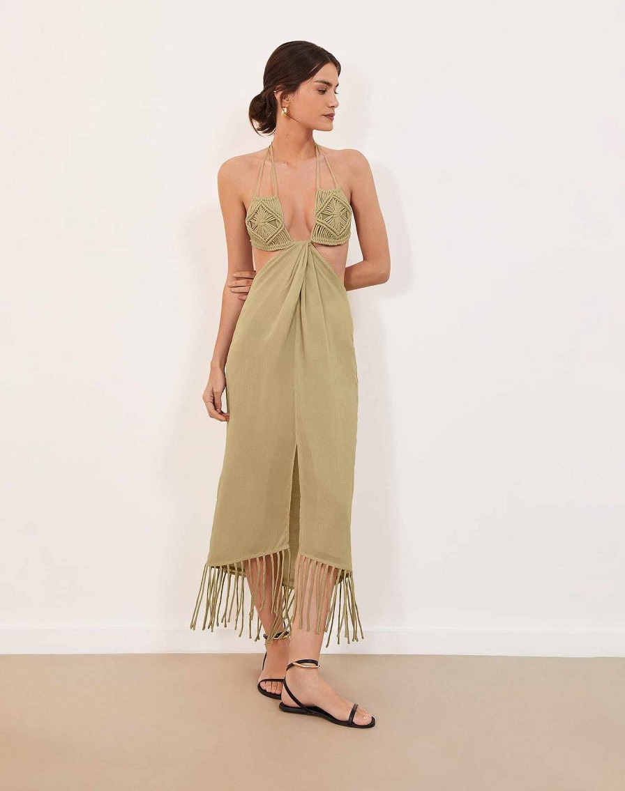 Clothing Vix Midi Dresses | Amra Midi Dress Olivine