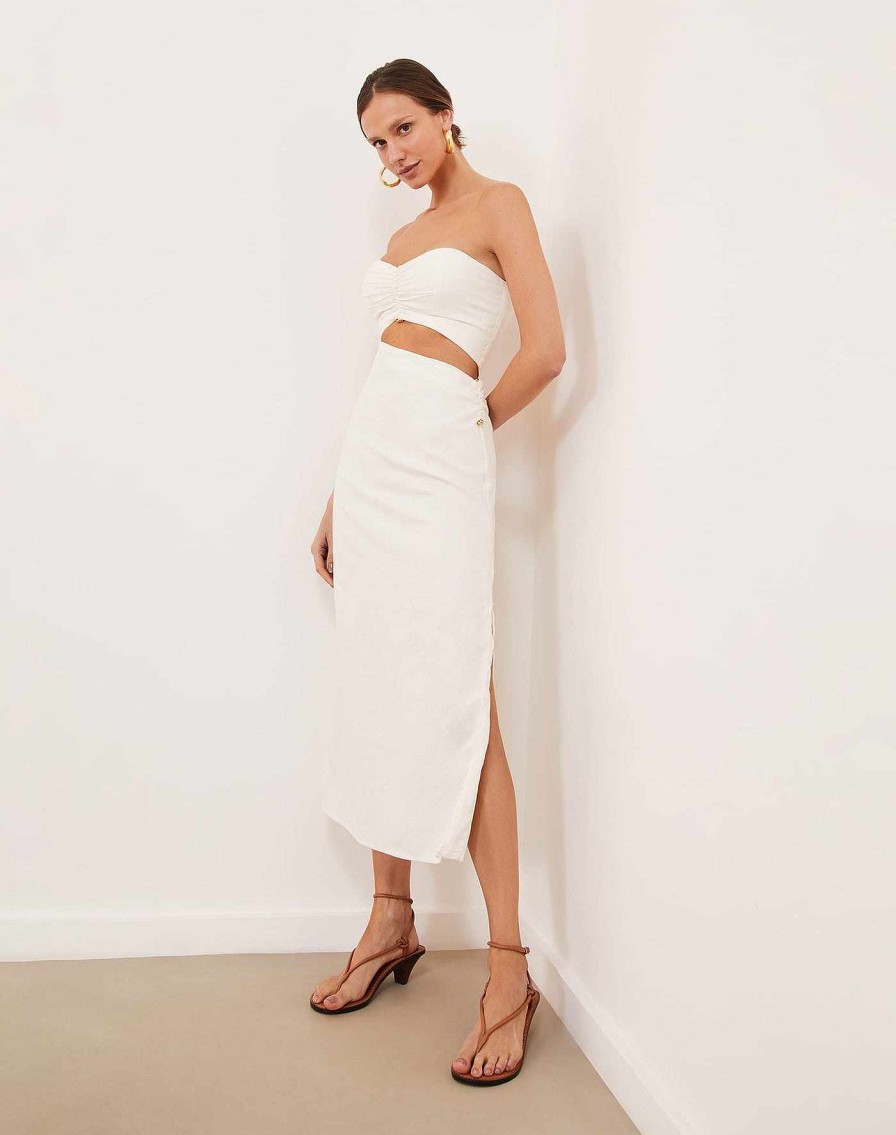 Clothing Vix Midi Dresses | Sonny Detail Midi Dress Off White