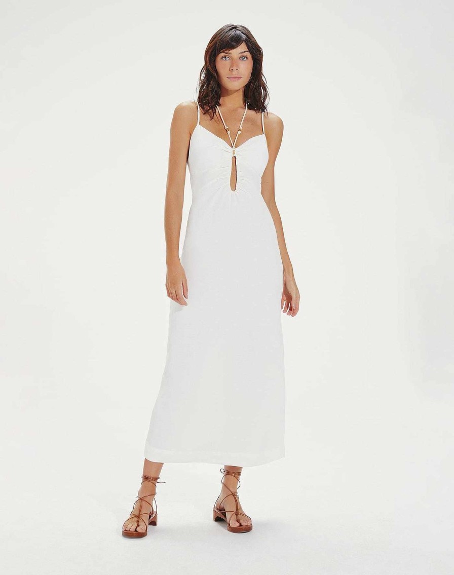 Clothing Vix Long Dresses | Daisy Detail Long Dress Off White