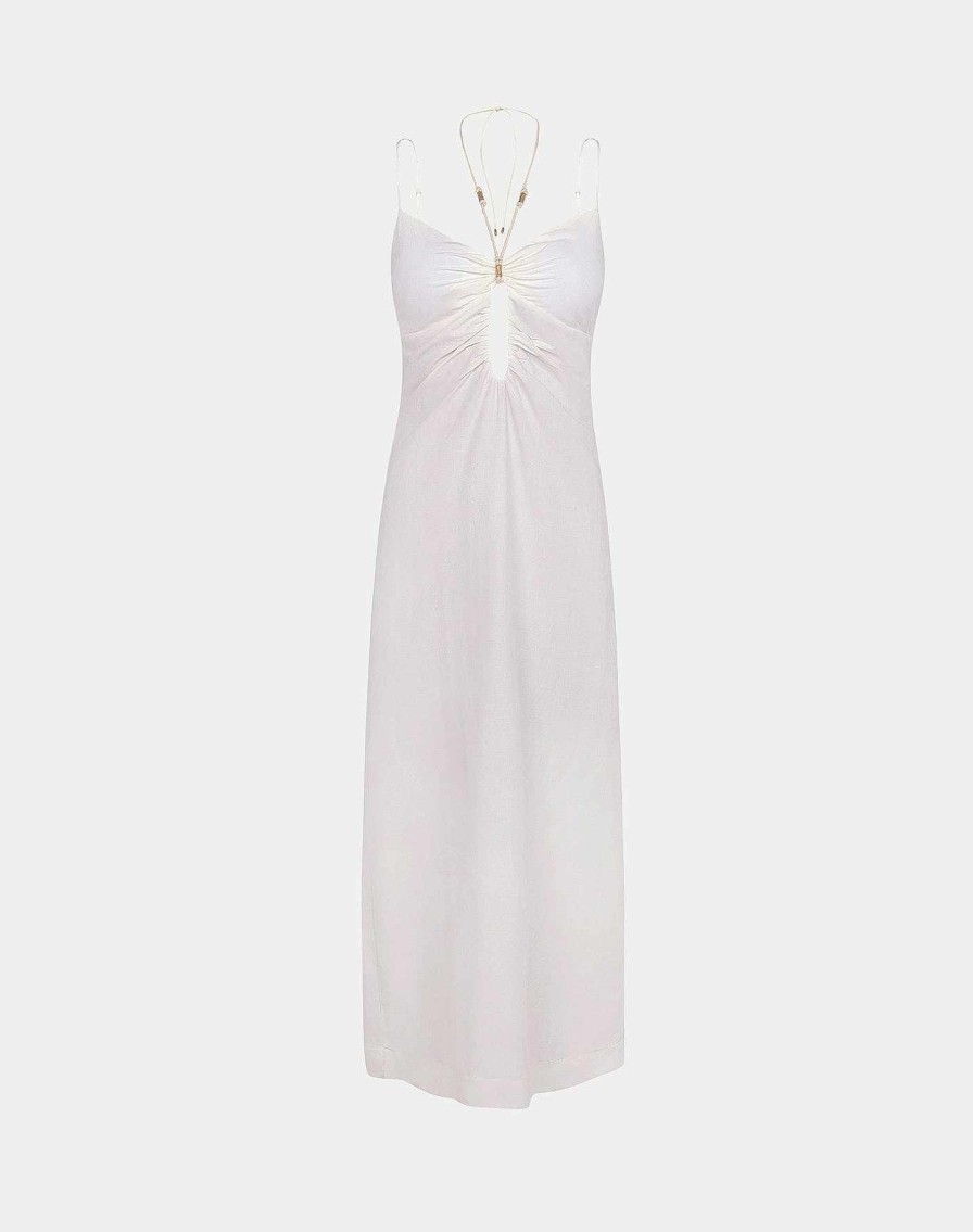 Clothing Vix Long Dresses | Daisy Detail Long Dress Off White