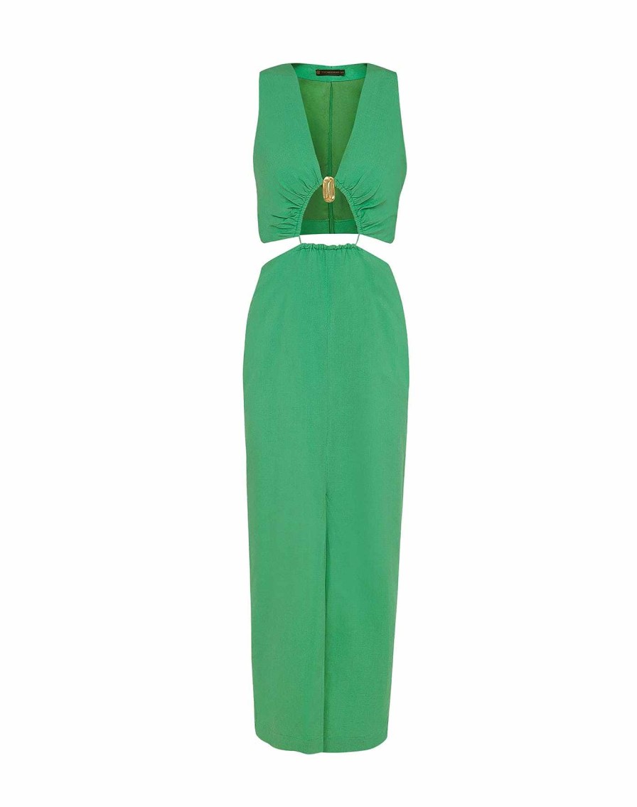 Clothing Vix Long Dresses | Gracie Detail Long Dress Cactus