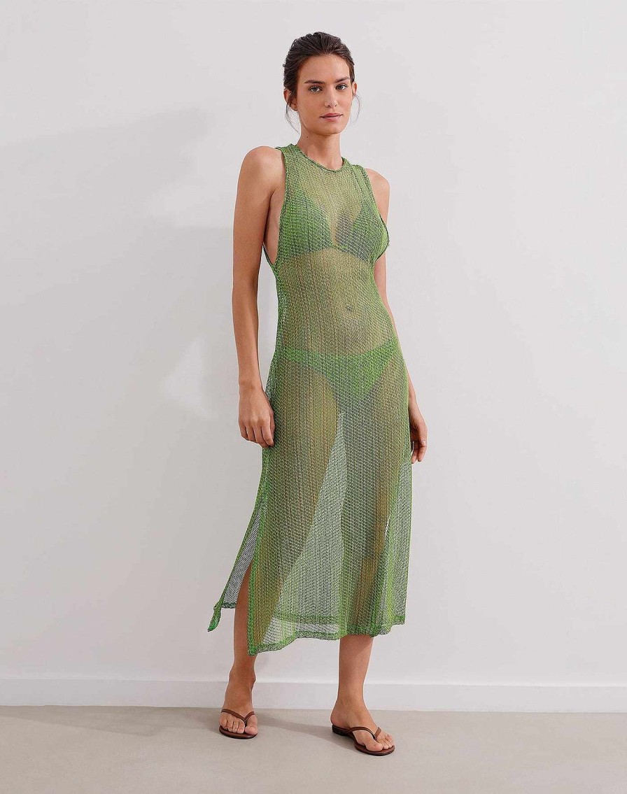 Cover Ups Vix | Mesh Twist Long Cover Up Acid Green