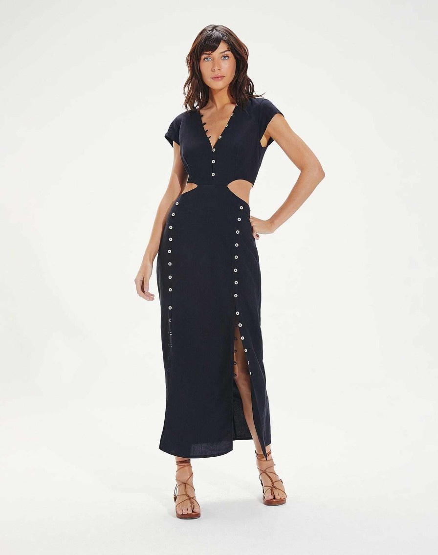 Clothing Vix Long Dresses | Angelina Detail Long Dress Black