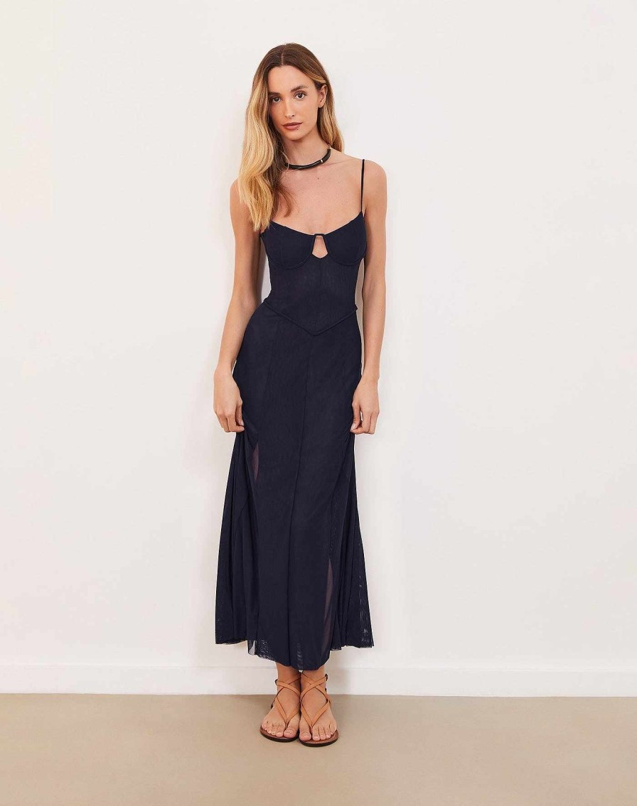 Clothing Vix Long Dresses | Sheer Maya Long Dress Indigo