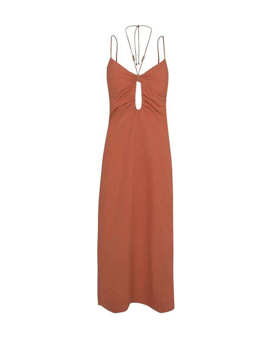 Clothing Vix Midi Dresses | Daisy Detail Long Dress Rust