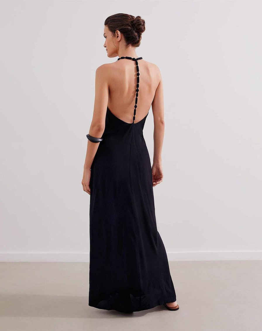 Clothing Vix Long Dresses | Remi Detail Long Dress Black