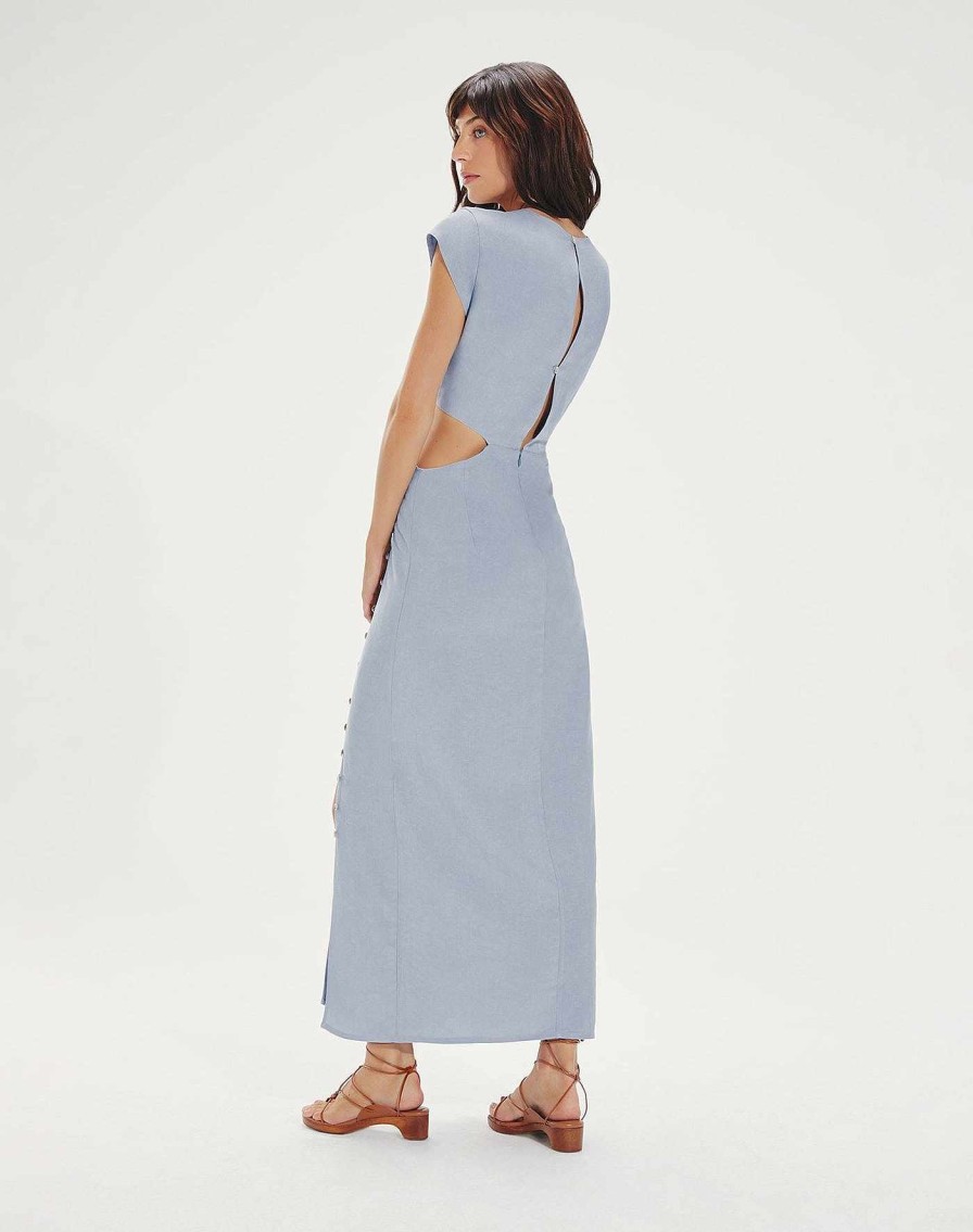 Clothing Vix Long Dresses | Angelina Detail Long Dress Blue Jeans