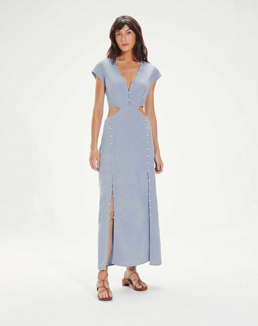 Clothing Vix Long Dresses | Angelina Detail Long Dress Blue Jeans