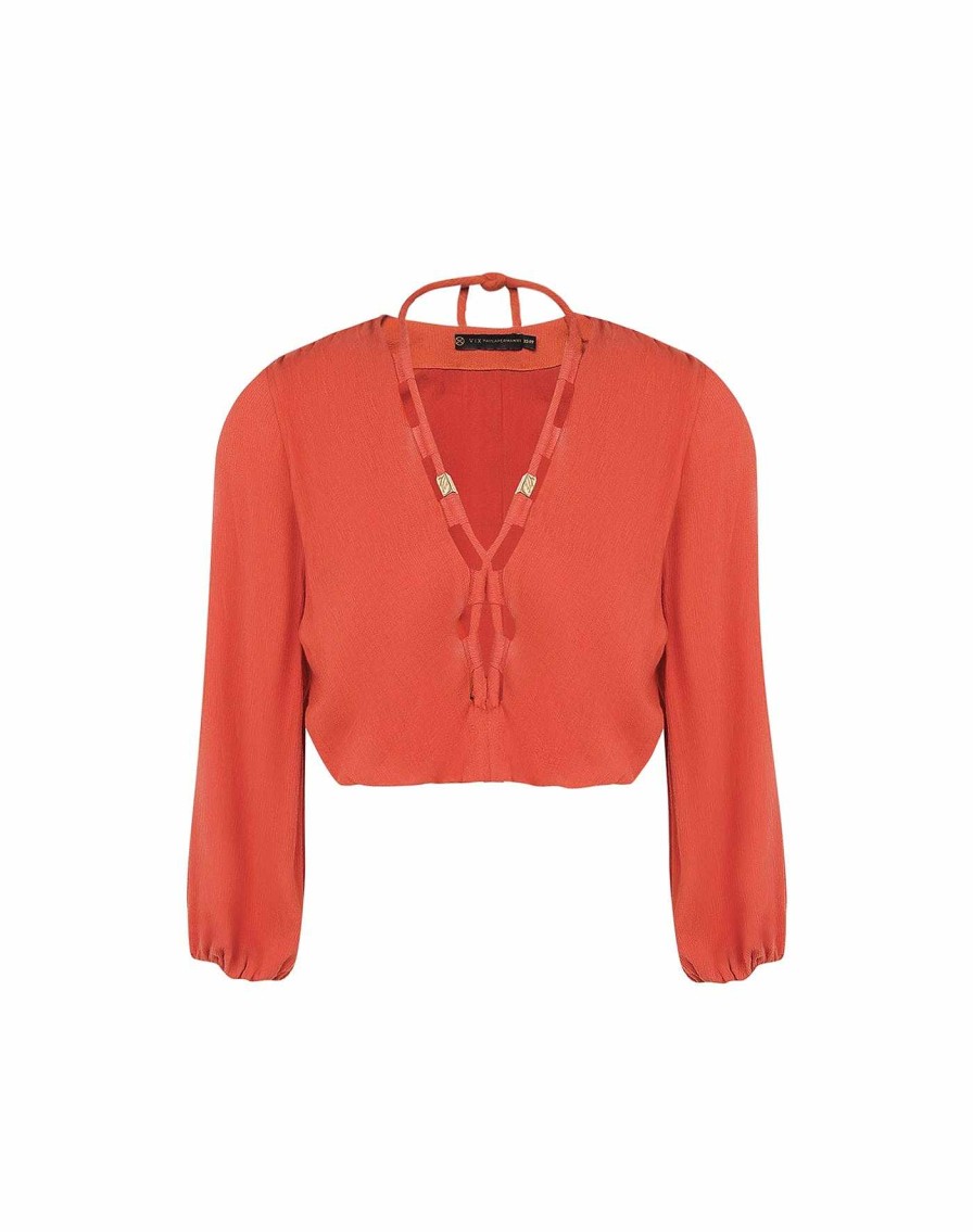 Clothing Vix Long Sleeve Tops | Ino Long Sleeve Blouse Brick