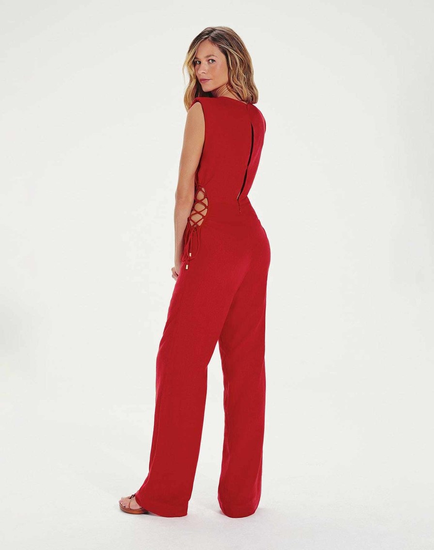 Clothing Vix | Carina Detail Jumpsuit Red Pepper